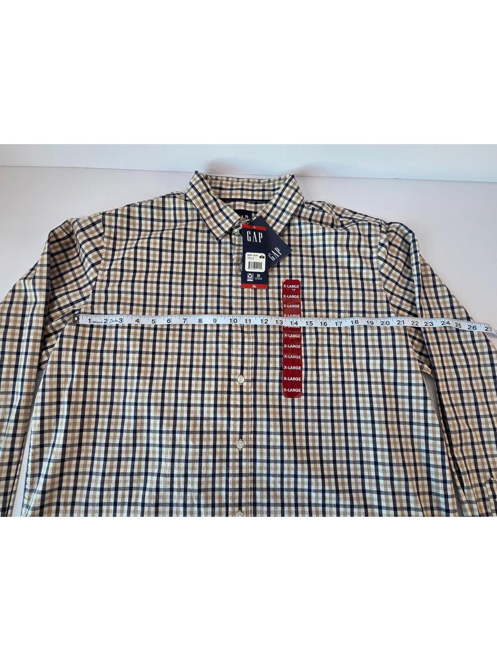NEW With Tags-GAP Woven Tan Plaid Long Sleeve Button Down-Men's XL-MSRP $59.95 - Picture 5 of 7